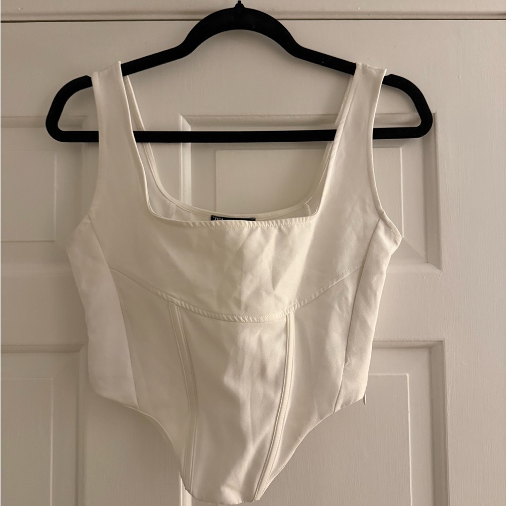 Zara White Corset-Style Tank Top
